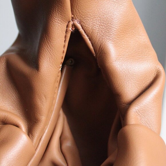 Brown Shoulder Pouch Minimalist Slouch Faux Leather Hand-Bag Purse - Picture 4 of 6